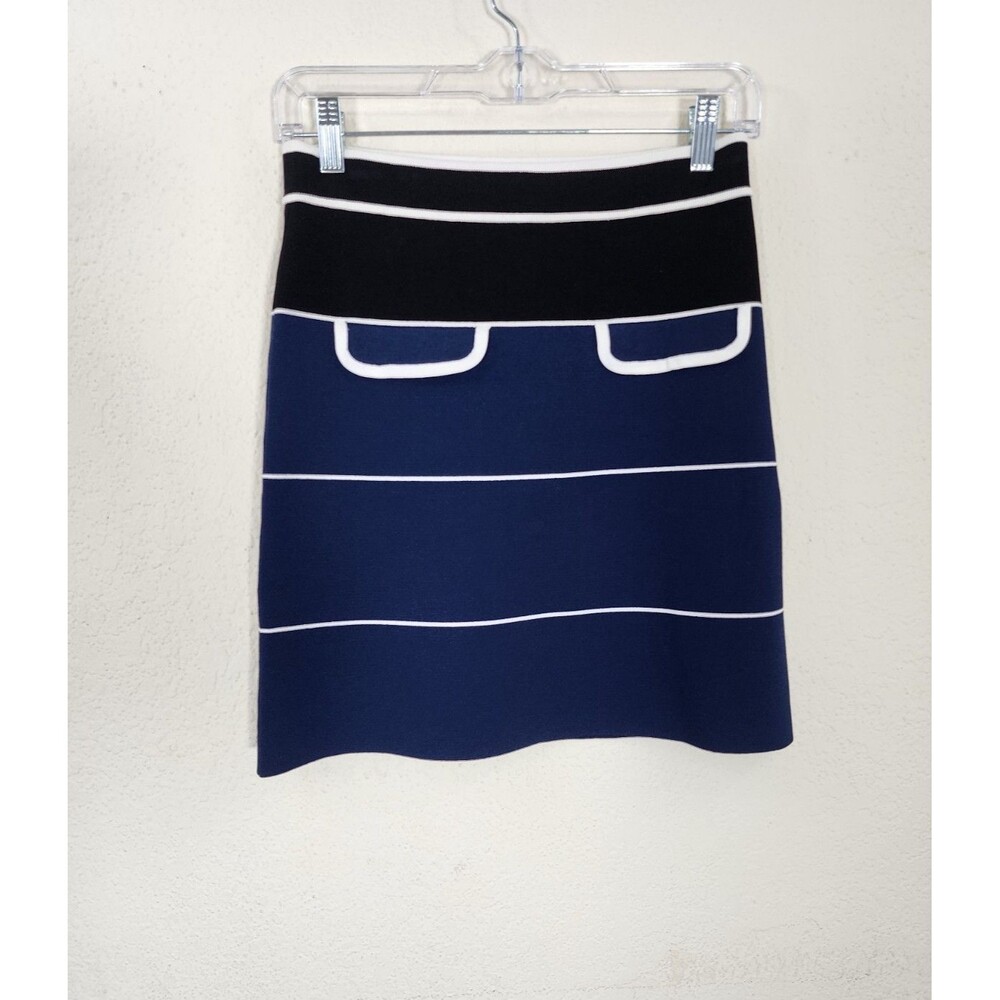 Tanya Taylor Rivka Skirt Womens S Black Blue Striped Colorblock Knit Mini